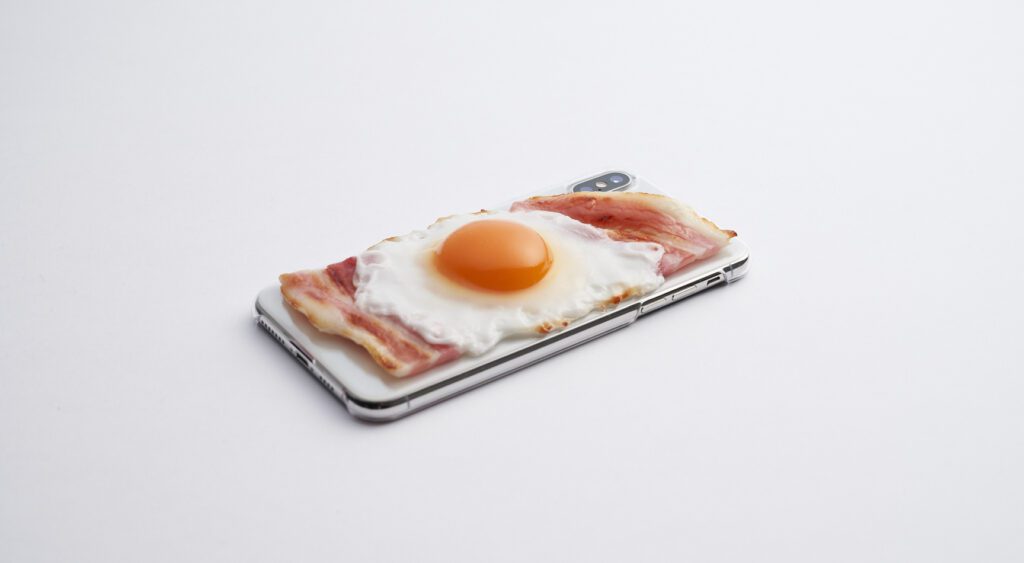 Food replica of an egg and bacon