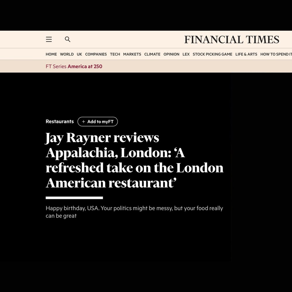 Financial Times review of Appalachia by Jay Rayner