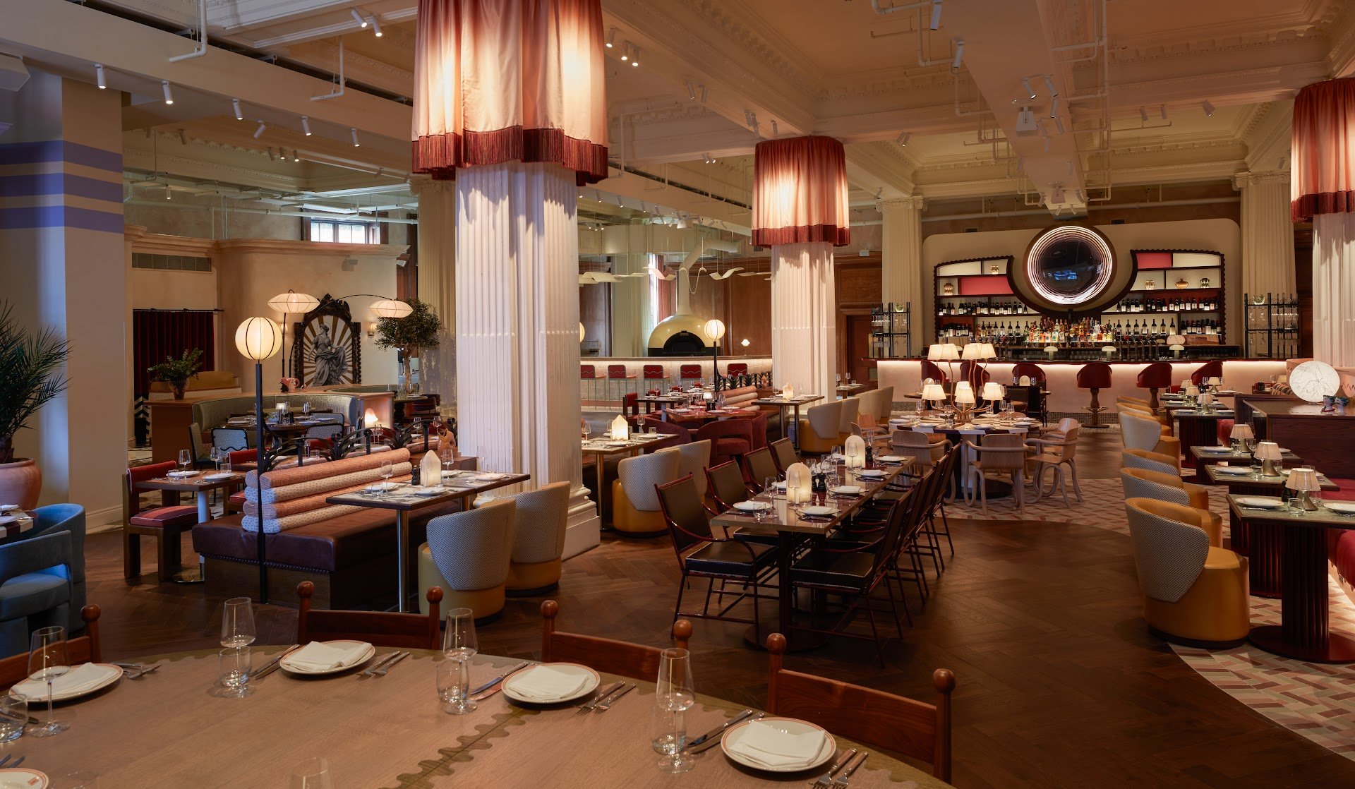The dining room at Juno, Olympia London